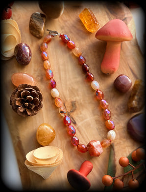 Fire Faire - 15” Choker - Mystic Carnelian - Fire Quartz Pendant