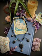 Load image into Gallery viewer, Dark Heart - 16” Necklace - Agate + Glass Black Heart Charms