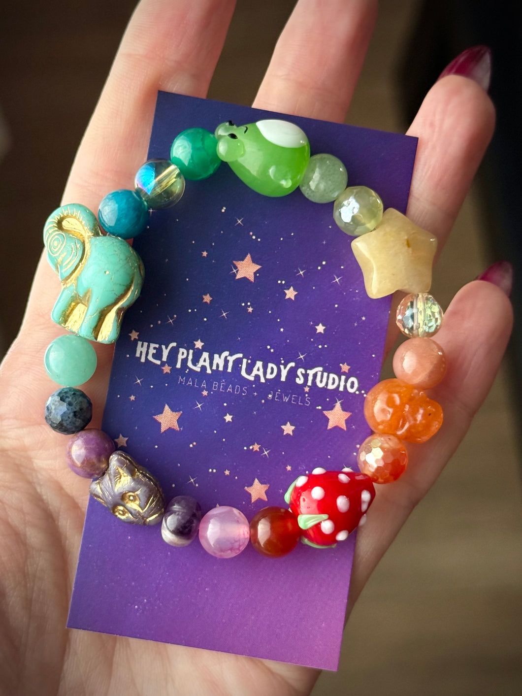 Critter Coven - 8mm Bracelet - Lampwork + Gemstone Stretch Mala Bracelet 8mm