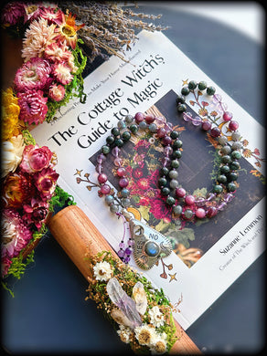 Cottage Witch - Gem Lepidolite + Labradorite + Faceted Lavender Amethyst + Green Kyanite - 925 Silver Planchette with Labradorite- 72 bead Knotted Necklace