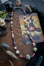 Load image into Gallery viewer, Dancing in Moonlight Necklace 17” - Garnet, Ruby, Freshwater Pearl, Rhodonite, Mother of Pearl, Iolite - Labradorite Focal