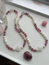Load image into Gallery viewer, Anahata Bloom - 17” Necklace - Rose Quartz, Moonstone, Mother of Pearl - Quartz Heart Focal