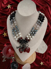 Load image into Gallery viewer, The Heartward Key - 17” Necklace - Freshwater Pearl, Garnet, Poppy Jasper, Agate, Hematite, Glass Pearl + Carnelian Heart Charm &amp; Antique Key