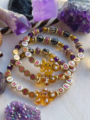 SALE - GingerDEAD Bracelet - Tibetan Striped Agate + Lampwork Glass Gingerbread Boys