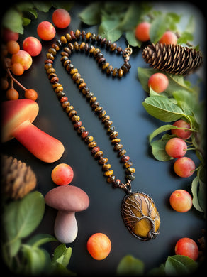 Whisper in the Wood - 22” Necklace - Tigers Eye Faceted Rondelle + Tigers Eye Pendant