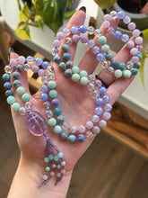 Load image into Gallery viewer, Iridescent Oracle - 8mm - Aura Quartz, Amazonite, Brecciated Jasper, Aura Amethyst, Mystic Blue Agate - 108 Mala Necklace - Amethyst Focal