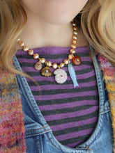 Load image into Gallery viewer, Golden Hour - 16” Necklace Peach Freshwater Pearls - Gemstone Carved Charms + 14k Gold Plated Accents