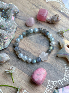 City of Stars - Quartz Star -8mm Labradorite + Aura Agate - Gemstone Bracelet
