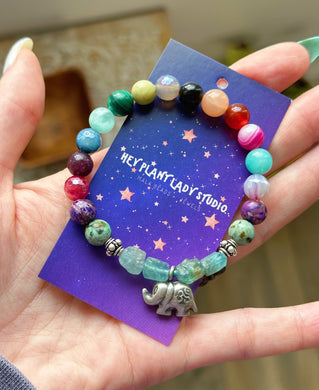 Spirit of Gratitude - Raw Apatite -Karen Hill Tribe Silver Elephant 8mm Gemstone Bracelet