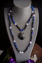 Load image into Gallery viewer, Cosmic Witch - 108 Mala Necklace - 8mm Lapis Lazuli, Amethyst, Onyx, Quartz - Obsidian Moon Focal