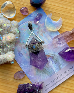 90mm Lavender + Labradorite Chunky Amethyst Point - Sterling Silver Intricate Bail