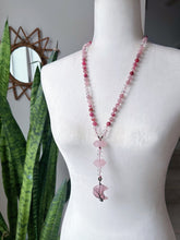 Load image into Gallery viewer, Falling Blossoms  - Rose Quartz + Rhodonite in Quartz + Quartz Star - Knotted Lariat Necklace
