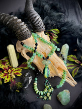 Load image into Gallery viewer, Venom + Verdure - 10mm Chrysoprase, 8mm Aventurine, Onyx - 108 Mala Necklace - Prehnite + Agate Focal