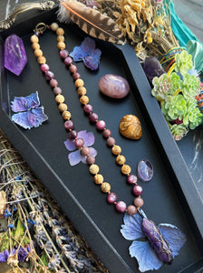Grounded Goddess - 18” Choker - Gem Lepidolite + Purple Aventurine + Picture Jasper - Amethyst Pendant