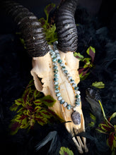 Load image into Gallery viewer, Verdant Decay - 17” Necklace - 8mm Tree Agate Rondelle + Quartz Skull Focal