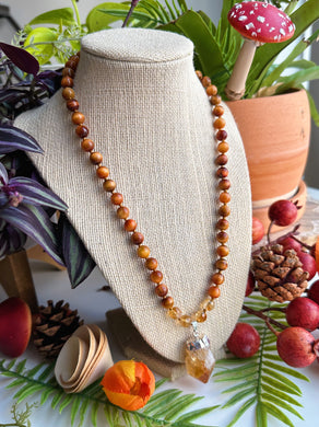 Honeycomb - 20” Necklace Tangerine Tigers Eye + Citrine + Raw Citrine Point Pendant