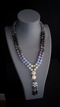 Load image into Gallery viewer, RESERVED - 108 Mala Remaining - 8mm Obsidian, Black Moonstone Cream Moonstone, Blue Chalcedony, Labradorite, Lilac Lepidolite - Double Moonstone Focal