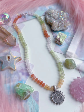 Celestial Lovers - 21” Necklace - 8mm Candy Jade & Sun + Moon Coin Pendant