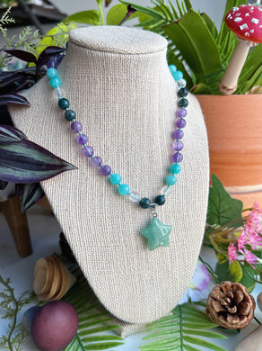Stars Hollow - 16” Choker - Miss Agate + Amethyst + Amazonite + Quartz + Green Aventurine Star Pendant