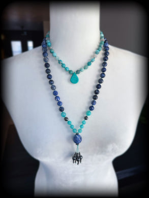 Truth + Balance 24” Necklace  - 10mm Chunky Sodalite, Amazonite, Hematite - Sodalite Focal - Hematite Tassel