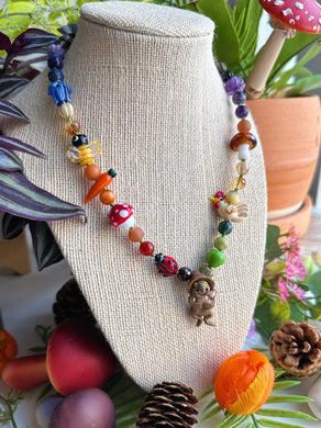 Wylde Luck Bringer - 17” Choker - 8mm Gemstone Rainbow + Lampwork Glass - Lucky Peruvian Troll Quartz Pendant