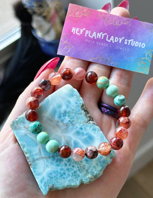 Desert Dreams - Hessonite Garnet + Red Hematoid Quartz + Peruvian Turquoise 8mm Gemstone Bracelet