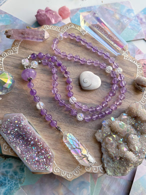 Fair-iat Lavender Amethyst + Aura Quartz Tree of Life - Knotted Lariat Necklace