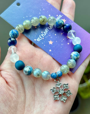 Winter Breeze Bracelet - Kyanite, Labradorite, Quartz, Agate, Jasper + Snowflake Charm