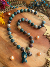 Load image into Gallery viewer, Wanderer - 16” Necklace 10mm Matte Jasper - Gemstone Carved Charms + 14k Gold Plated Accents