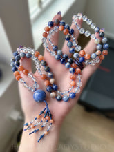 Load image into Gallery viewer, Joy • Truth • Authenticity-Sodalite, Blue Topaz, Sunstone - Sodalite Focal - Beaded Tassel - 108 Mala Bead Necklace