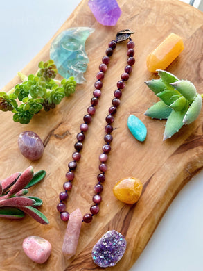 Relax & Unwind 17” Choker - 8.5mm Gem Lepidolite + Rose Quartz Pendant