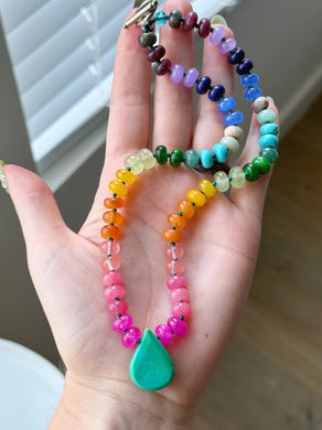 RESERVED - Oneness - 16 inch Necklace - 8mm Candy Jade + Gemstone Rondelle + Hubei Turquoise Focal