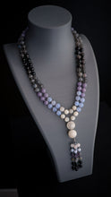 Load image into Gallery viewer, RESERVED - 108 Mala Remaining - 8mm Obsidian, Black Moonstone Cream Moonstone, Blue Chalcedony, Labradorite, Lilac Lepidolite - Double Moonstone Focal