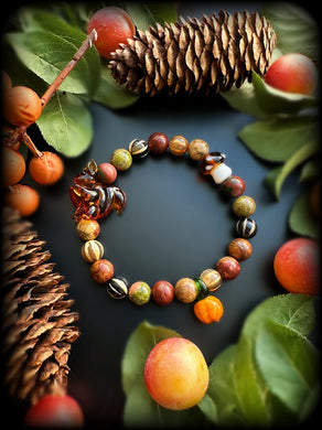 Acorn Hollow - Lampwork glass critters + 8mm gemstone bracelet