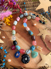 Load image into Gallery viewer, Wild at Heart - 18” Necklace Mixed Chunky Gemstone Barrels - Gemstone Carved Charms + 14k Gold Plated Accents
