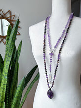 Load image into Gallery viewer, Fair-iat Lavender Amethyst + Aura Quartz Tree of Life - Knotted Lariat Necklace