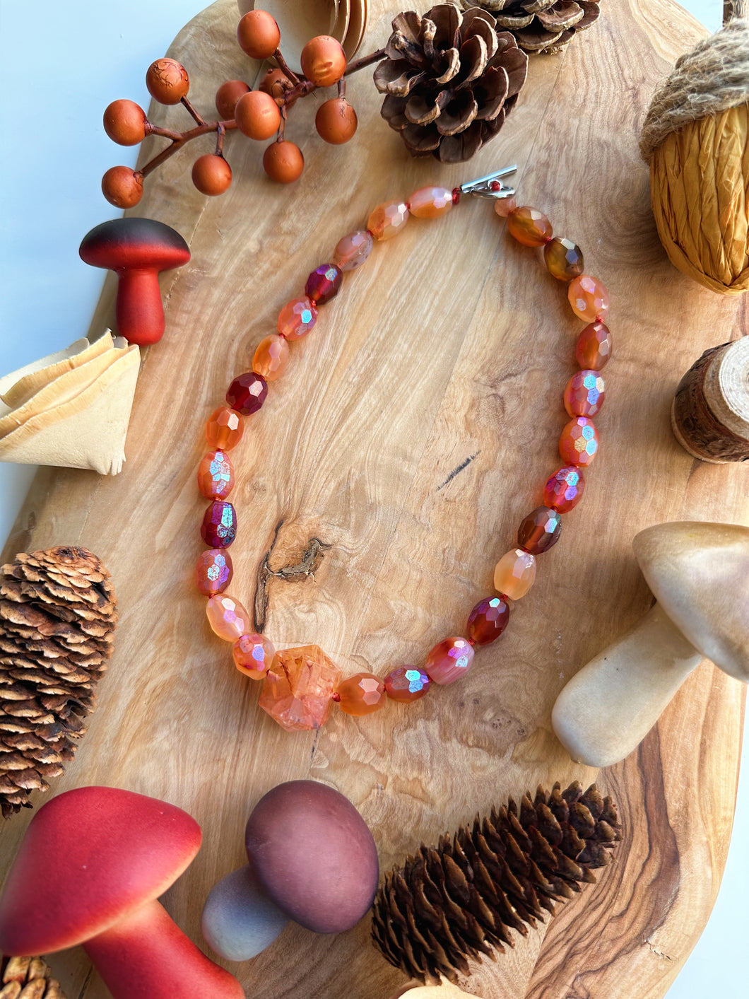 Fire Faire - 16” Choker - Mystic Carnelian - Fire Quartz Pendant