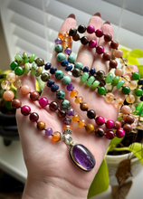 Load image into Gallery viewer, Auric Ascension - 8mm - Lapis Lazuli, Chrysoprase, Amethyst, Carnelian, Tigers Eye, Citrine, Moonstone, Jade, 108 Mala Necklace - Tibetan Amethyst Focal