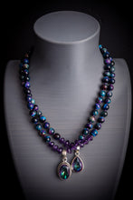 Load image into Gallery viewer, RESERVED - Charmed Necklace - Galaxy Tigers Eye + Oval Mystic Topaz Pendant 925 Sterling Silver