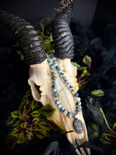 Load image into Gallery viewer, Verdant Decay - 17” Necklace - 8mm Tree Agate Rondelle + Quartz Skull Focal