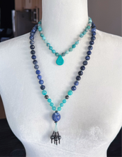 Load image into Gallery viewer, Truth + Balance 24” Necklace  - 10mm Chunky Sodalite, Amazonite, Hematite - Sodalite Focal - Hematite Tassel