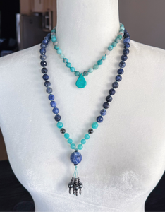 Truth + Balance 24” Necklace  - 10mm Chunky Sodalite, Amazonite, Hematite - Sodalite Focal - Hematite Tassel