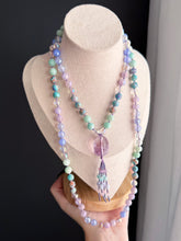 Load image into Gallery viewer, Iridescent Oracle - 8mm - Aura Quartz, Amazonite, Brecciated Jasper, Aura Amethyst, Mystic Blue Agate - 108 Mala Necklace - Amethyst Focal