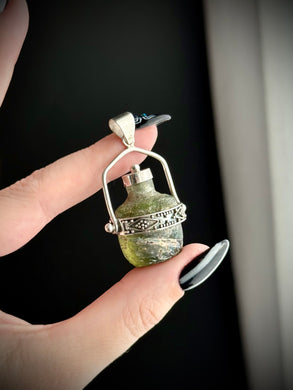 Potion Bottle Pendant - Sterling Silver + Roman Glass