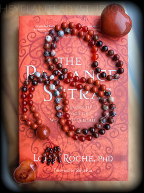 Reserved - Igniting the Sacral - Hessonite Garnet, Red Jasper, Carnelian, Laguna Lace Agate - 108 Mala Necklace - Carnelian Guru