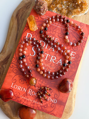 Igniting the Sacral - Hessonite Garnet, Sunstone, Brazilian Garnet, Mystic Red Agate - 108 Mala Necklace - Carnelian Guru