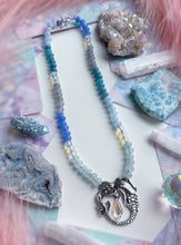 Load image into Gallery viewer, Mermaids Treasure - 19” Necklace - 8mm Candy Jade &amp; Opalite - Pewter Mermaid &amp; Swarovski Crystal