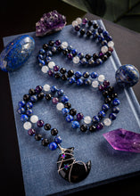 Load image into Gallery viewer, Cosmic Witch - 108 Mala Necklace - 8mm Lapis Lazuli, Amethyst, Onyx, Quartz - Obsidian Moon Focal