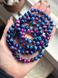 RESERVED 8mm - (6) Groovy Galaxy Tigers Eye Bracelets (7.5-8”)