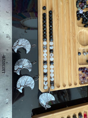 RESERVED - Moonbind - 16” Choker  - 8mm Onyx + Tourmaline Quartz - Quartz Moon Pendant